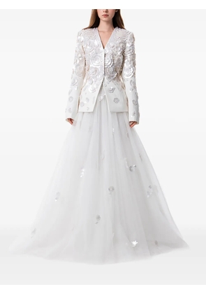 Dina Melwani floral sequin-embroidered jacket-silhouette maxi gown - White