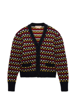 Marni red and blue jacquard Shetland wool cardigan