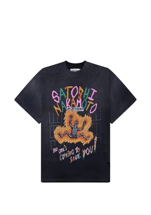 SATOSHI NAKAMOTO No Savior graphic-print distressed T-shirt - Black