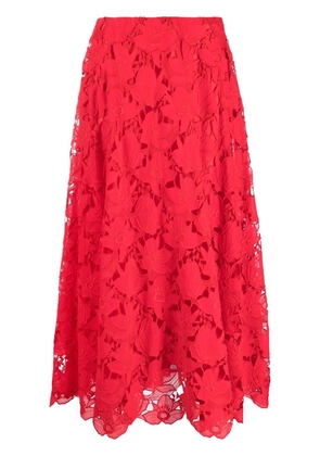 Valentino Garavani floral-lace midi skirt - Red