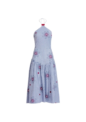 Silvia Tcherassi Ares floral-embroidered striped midi dress - Blue