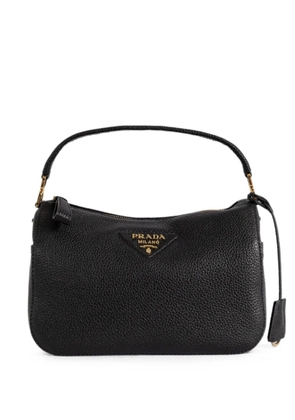 Prada small logo-plaque leather shoulder bag - Black