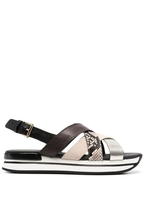 Hogan colour block cross strap sandals - Gold