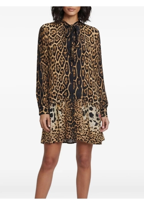 Saint Laurent Pre-Owned leopard-print neck-tie dress - Brown
