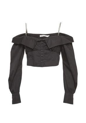 Self-Portrait embellished long-sleeve crop top - Black