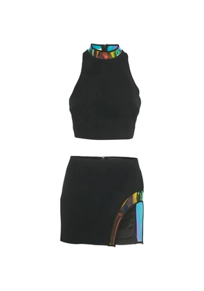 David Koma hologram vinyl-trim skirt set - Black