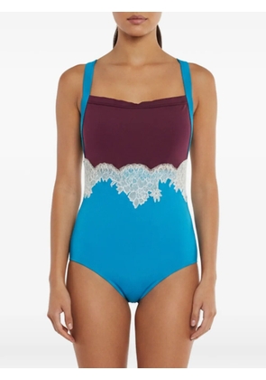 Valentino Garavani Pre-Owned lace-trim colorblock swimsuit - Blue
