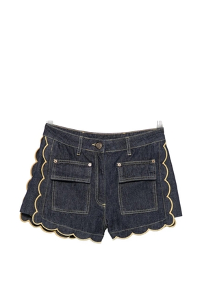 FARM Rio scalloped-edge pleated shorts - Blue