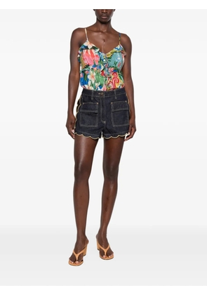 FARM Rio scalloped-edge pleated shorts - Blue
