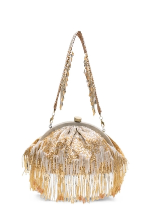 SLO_HAND_MADE Firante bead-embellished fringed clutch bag - Gold