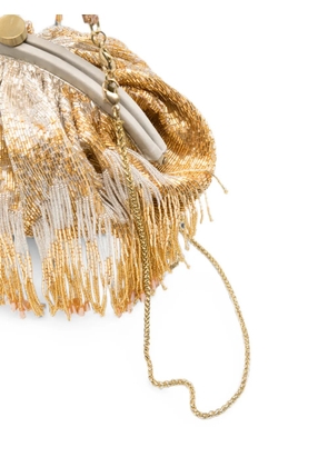 SLO_HAND_MADE Firante bead-embellished fringed clutch bag - Gold