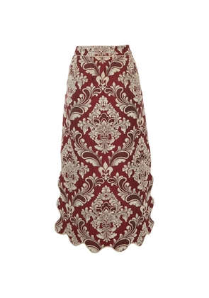 FARM Rio Waves floral-jacquard midi skirt - Red