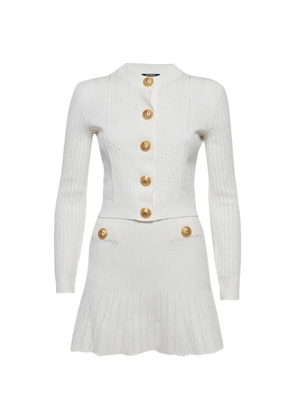 Balmain Pre-Owned Rib knit button mini skirt set - White