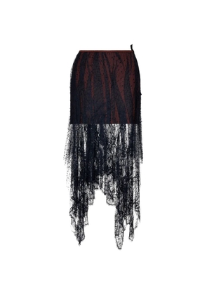 Maison Margiela creased lace-overlay midi skirt - Black