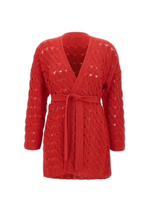 Kangra open-knit belted cardigan - Red