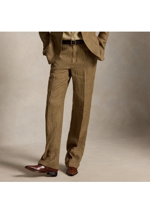 Plaid Linen Relaxed Straight Trouser
