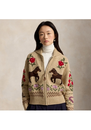 Intarsia-Knit Cotton-Wool Shawl Cardigan