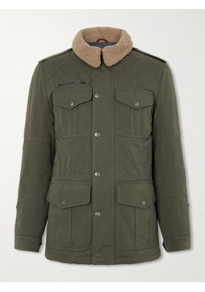 Brunello Cucinelli - Shearling-Trimmed Padded Canvas Jacket - Men - Green - IT 46