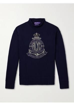 Ralph Lauren Purple Label - Logo-Appliquéd Cotton-Blend Sweater - Men - Blue - S