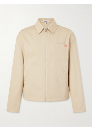 LOEWE - Logo-Embroidered Cotton-Twill Jacket - Men - Neutrals - IT 46