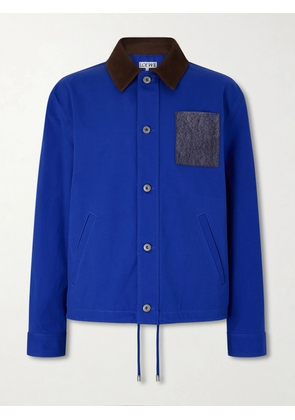LOEWE - Suede-Trimmed Cotton Jacket - Men - Blue - IT 46