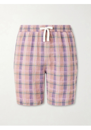 Drake's - Straight-Leg Checked Linen And Cotton-Blend Drawstring Shorts - Men - Pink - XS