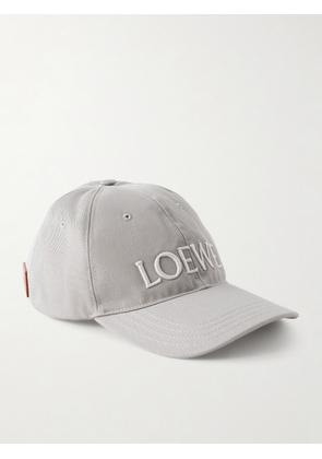 LOEWE - Leather-Trimmed Cotton Baseball Cap - Men - Gray - S