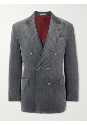 Brunello Cucinelli - Slim-Fit Double-Breasted Cotton-Corduroy Suit Jacket - Men - Gray - IT 46