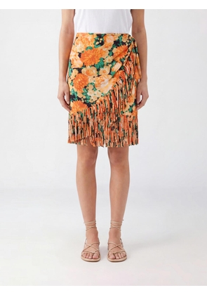 PINKO Floral Embroidered Viscose Wrap Mini Skirt with Fringes