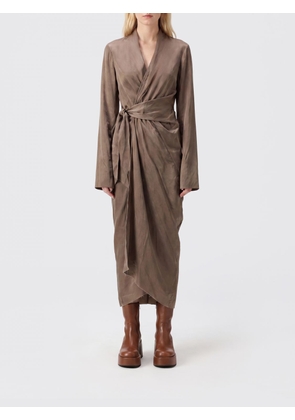 RICK OWENS Midi Wrap Shirt Dress in Cupro with Long Sleeves