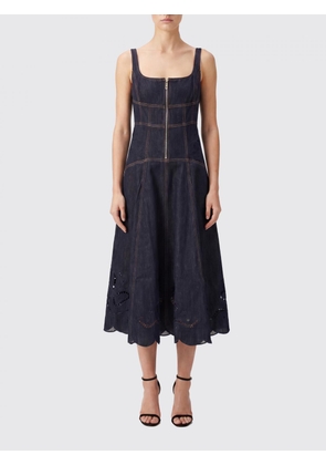 SELF-PORTRAIT Lace-Trimmed Cotton Denim Midi Dress