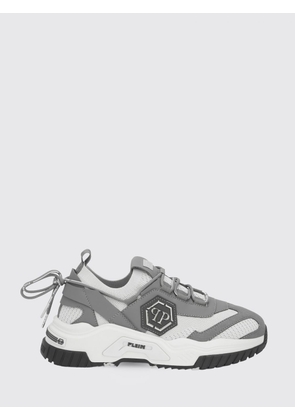 PHILIPP PLEIN Low-Top Sneakers in Crochet Knit and Leather with Metallic Hexagon Logo