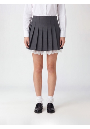 SELF-PORTRAIT Pleated Wool-Blend Mini Skirt with Lace Inserts