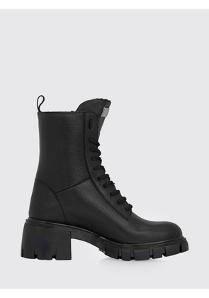 PHILIPP PLEIN Lace-Up Combat Boots in Grained Leather with Lug Sole