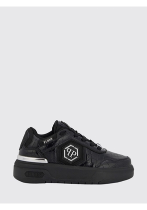 PHILIPP PLEIN SK8R Low-Top Sneakers in Leather and Mesh with Croc Print and Hexagon Logo