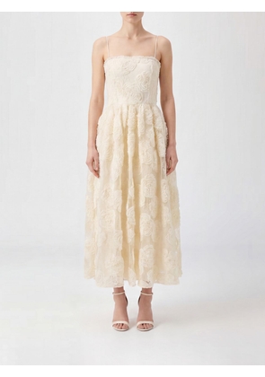 ROTATE Midi Ceremony Dress in Mesh with Square Neckline and Flared Skirt