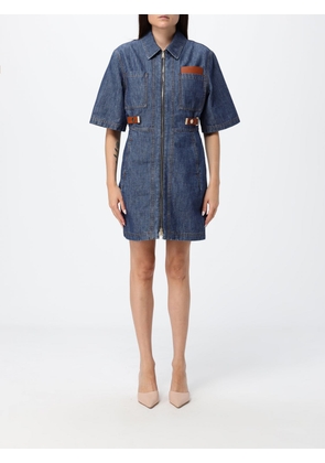 FENDI Slim Fit Cotton Denim Mini Shirtdress with Zip