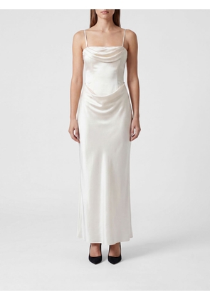 ROTATE Long Satin Bustier Gown with Square Neckline and Draped Waist