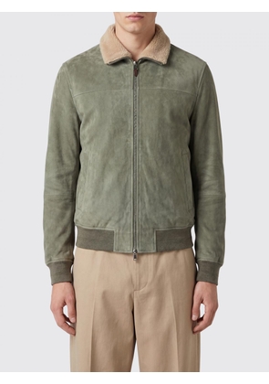 CANALI Suede Leather Bomber Jacket with Fur Collar and Elasticated Hem