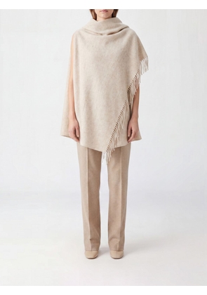 FABIANA FILIPPI High-Neck Wool Cape with Concealed Closure and Fringes