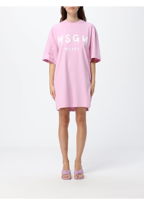 MSGM Cotton Mini T-Shirt Dress with Contrast Logo and Dropped Shoulders