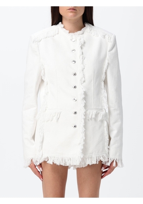 MSGM Fringed Cotton Cropped Jacket with Crew Neck and Slit Pockets