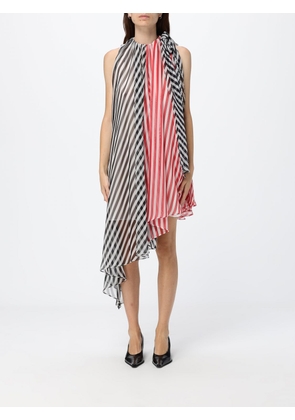 MSGM Asymmetric Striped Crêpe Midi Dress with Halter Neck