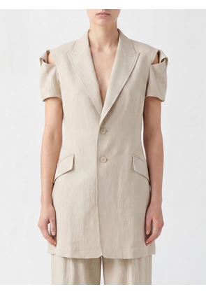 Y'S Single-Breasted Linen and Cotton-Blend Blazer with Cut-Out Details and Lapels