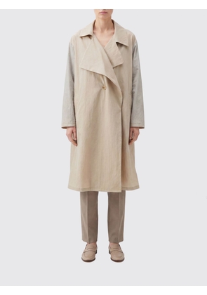 Y'S Long Cotton Trench Coat with Lapel Collar, Dropped Shoulders, and Button Closure