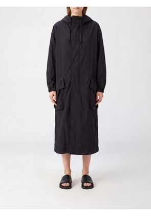 Y'S Long Nylon Parka with Adjustable Hood, High Collar, and Patch Pockets