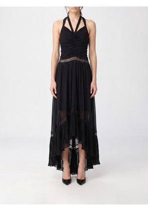 BLUMARINE Asymmetrical Midi Georgette Dress with Lace Inserts