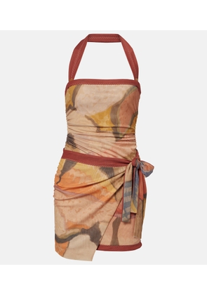 SIR Printed halterneck mesh minidress