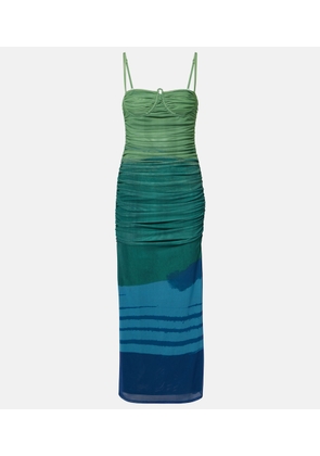 SIR Draped printed mesh maxi dress