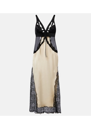 The Attico Cutout lace-trimmed satin midi dress